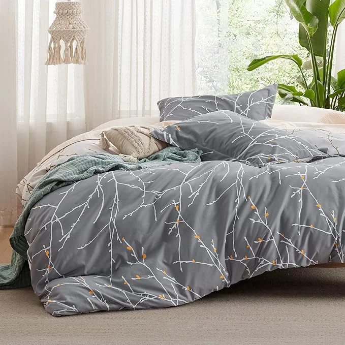 Refined Bedsure Duvet Cover Queen Size – Reversible Tree Branch Duvet Cover Set with Zipper Closure 3 Pieces Grey Bedding Set with 8 Corner Ties and 2 Pillow Shams 20 quot x26 quot Next-Generation
