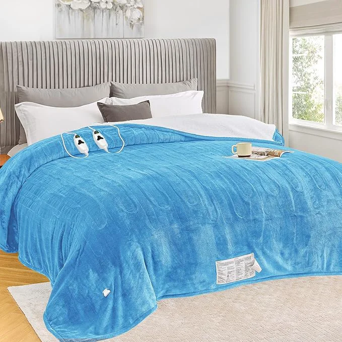 Lightweight greenoak Heated Blanket Electric King Size 100 quot X90 quot Dual Control Heating Blankets with 10 Levels 8 Hours Auto-Off Soft Sherpa Fluffy House Warming Gifts for Grandma Seniors Momt Pale Blue Eco-Friendly