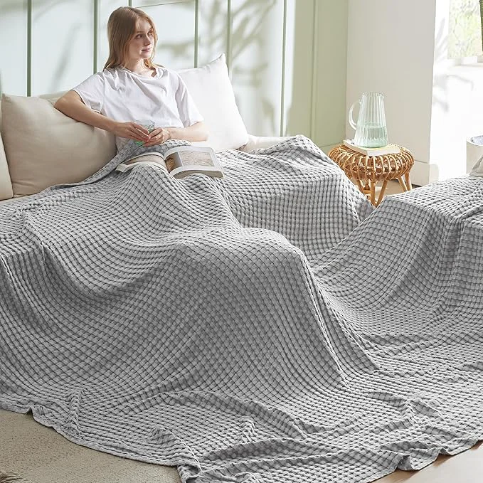 Efficient Bedsure Cooling Cotton Waffle Oversized King Blanket – Lightweight Breathable Blankets Rayon Derived from Bamboo for Hot Sleepers Luxury Throws for Bed and Sofa Grey 120×96 Inches Reusable