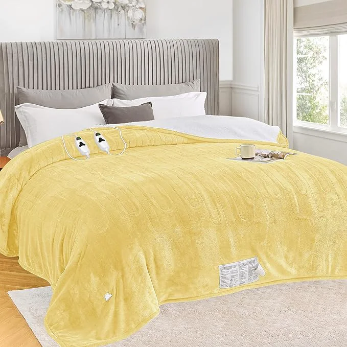First-Class greenoak Heated Blanket Electric Queen Size 84 quot X90 quot Dual Control Heating Blankets with 10 Levels 8 Hours Auto-Off Soft Flannel Fluffy House Warming Gifts for Grandma Seniors Mom Cream Yellow Comfortable