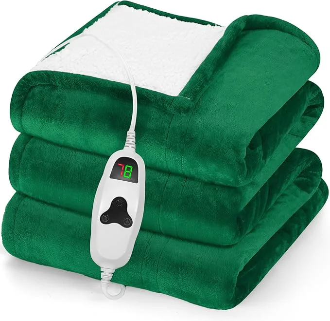 Natural greenoak Heated Blanket Electric Throw 50 quot X60 quot Heating Blanket with 10 Heat Levels 8 Hours Auto-Off Fleece Soft Christmas Blanket Gifts for Grandma Seniors Mom Emerald Green Secure