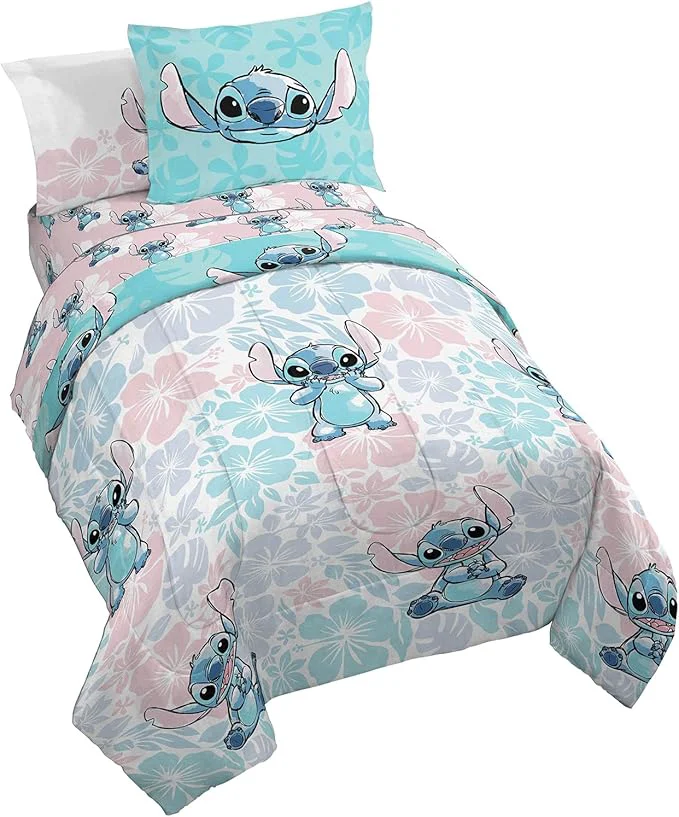 Practical Jay Franco Disney Lilo amp Stitch Twin Comforter Set – 5 Piece Bedding Includes Sheet Set amp Pillow Covers – Super Soft Kids Floral Bedding Crafted