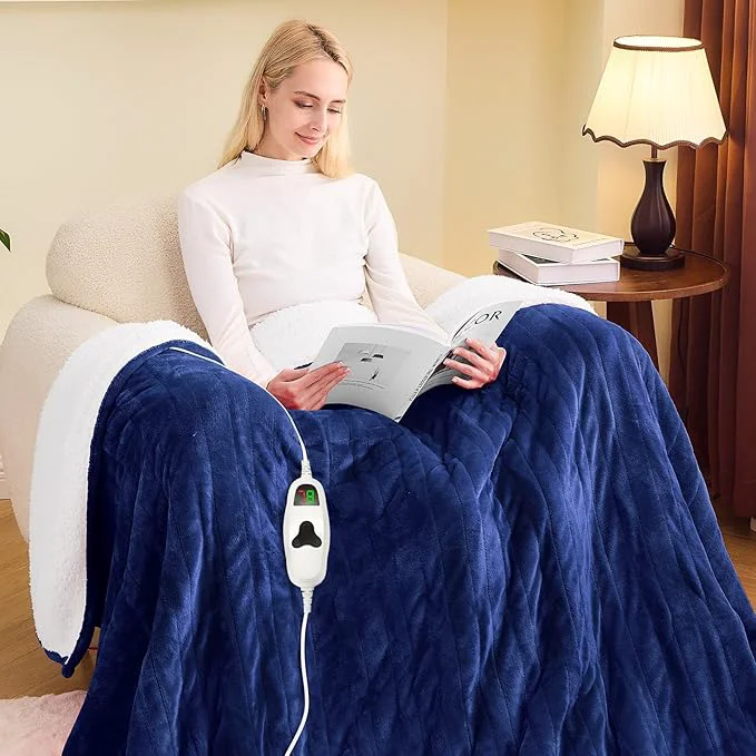 Stylish greenoak Heated Blanket Electric Twin 62 quot X84 quot Heating Blanket with 10 Heat Levels 1 2 4 6 8 Hours Auto-Off Soft Flannel Sherpa Warm Heater Christmas Blanket Sea Blue Unique