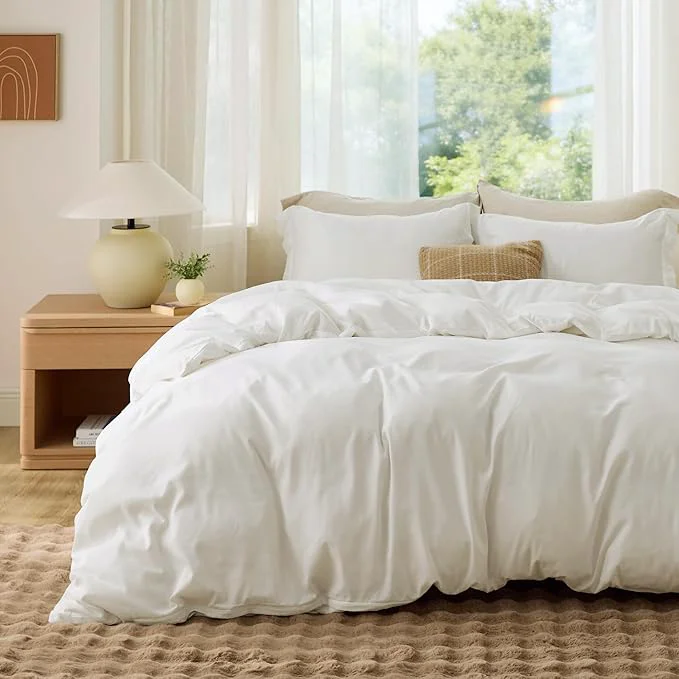 Premium Material Bedsure Duvet Cover California King Size – Soft Double Brushed Bedding Set for Kids amp Adults Zipper Closure 3 Pieces Includes 1 Duvet Cover 104 quot x98 quot amp 2 Pillow Shams NO Comforter Cream White Quality