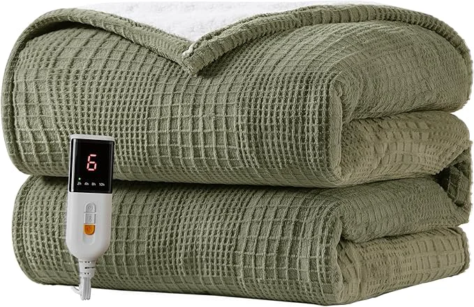 Efficient Heated Blanket Electric Blanket Throw 50 39 39 X60 39 39 -Heating Throw with 9 Heat Settings-2-10 Hours Auto Off ETL Machine Washable Gray Green Natural
