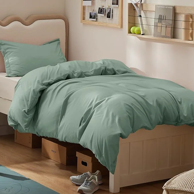 Long-Lasting Bedsure Duvet Cover Twin Twin XL Size – Soft Double Brushed Bedding Set for Kids amp Adults Zipper Closure 2 Pieces Includes 1 Duvet Cover 68 quot x90 quot amp 1 Pillow Sham NO Comforter Sage Green Authentic