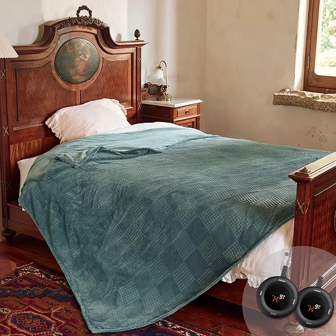 Luxury Electric Blanket Queen Size 84 39 39 X90 39 39 – Heated Blanket with Dual Control Fast Heating 10 Heating Levels amp 10 Hours Auto Off ETL Machine Washable Green Authentic