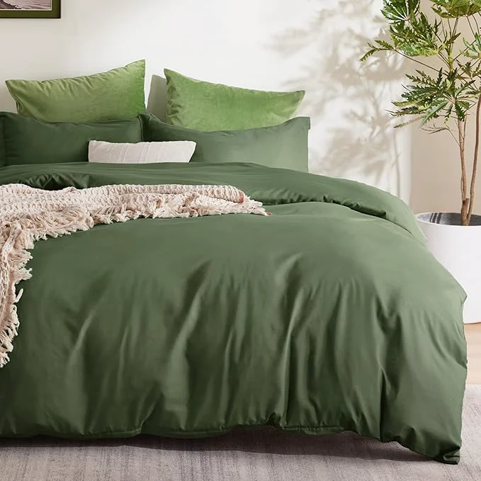 Smooth Bedsure Duvet Cover Queen Size – Soft Double Brushed Bedding Set for Kids amp Adults Zipper Closure 3 Pieces Includes 1 Duvet Cover 90 quot x90 quot amp 2 Pillow Shams NO Comforter Olive Green World-Class