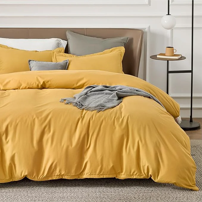 Smart Bedsure Duvet Cover King Size – Soft Double Brushed Bedding Set for Kids amp Adults Zipper Closure 3 Pieces Includes 1 Duvet Cover 104 quot x90 quot amp 2 Pillow Shams NO Comforter Golden Yellow Superior