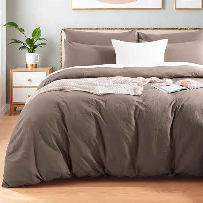 Secure NEXHOME PRO Washed Cotton Duvet Cover Twin Size Ogranic Natural Linen Feel Breathable Bedding Set with Zipper Closure 2 Pieces Duvet Cover Set Chocolate No Comfortert 6890 Durable