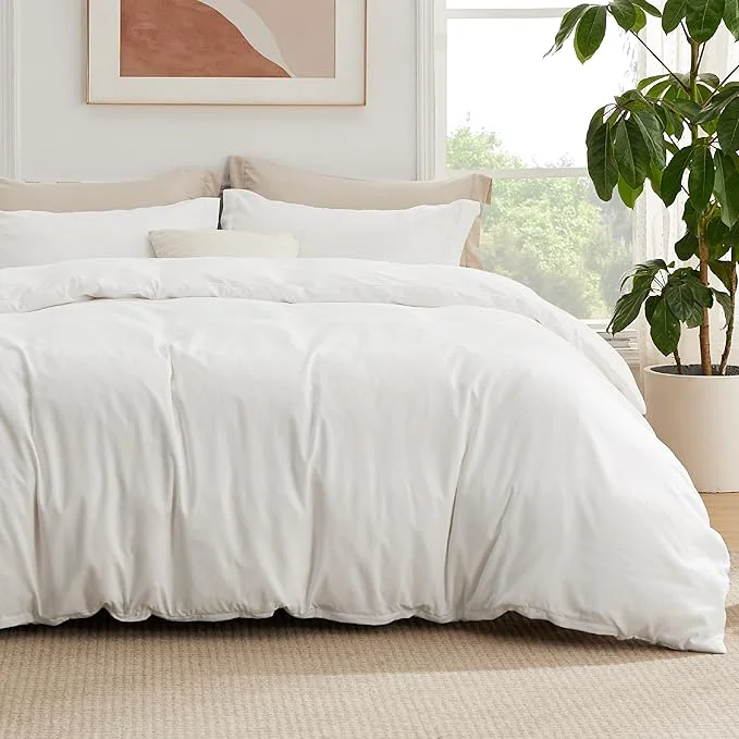 Optimized Bedsure Duvet Cover with Fitted Sheet Queen – Cooling Deep Pocket Hotel Luxury Soft Double Brushed Bedding Set with Zipper Closure 1 Duvet Cover 1 Fitted Sheet 2 Pillow Shams NO Comforter White Solid
