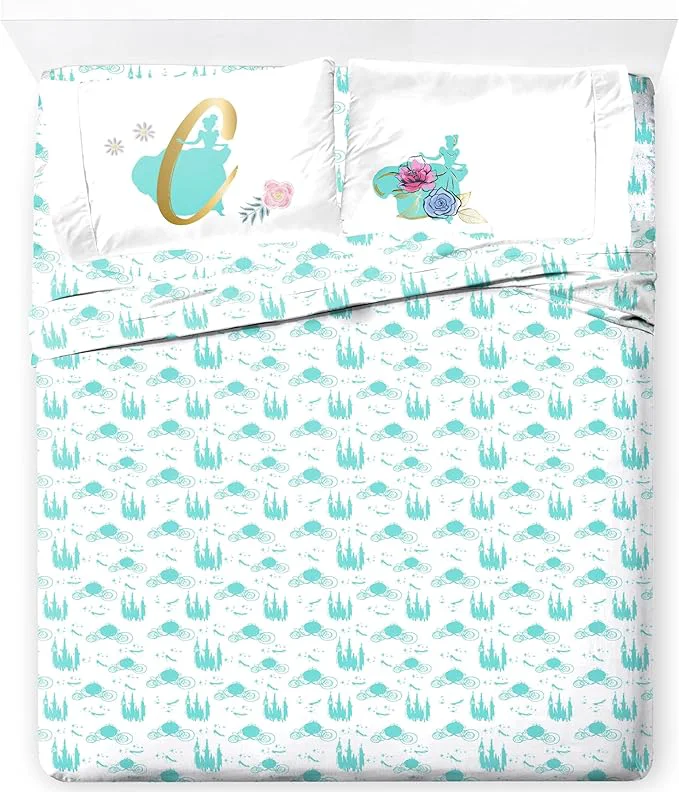 Premium Material Jay Franco Kids Sheet Set with Fitted Flat Sheets amp Pillow Cover – Ultra-Soft Bedding with Pillowcase for Room Decor Blue – Princess Cinderella 4 Piece Full Exclusive