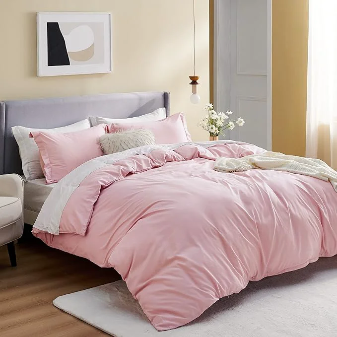 Sophisticated Bedsure Twin Duvet Covers Pink – Soft Brushed Microfiber 2 Pieces with Zipper Closure 1 Duvet Cover Twin XL 68×90 and 1 Pillow Sham No Comforter Authentic