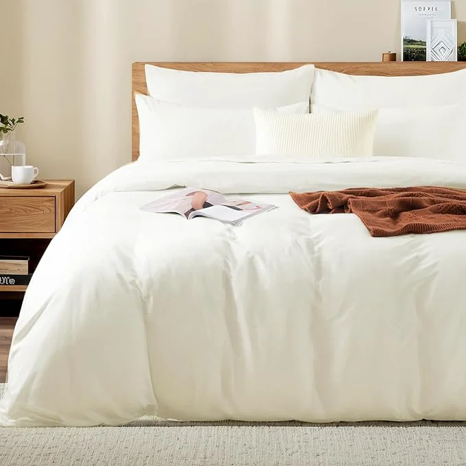 Original Design NEXHOME PRO Twin Duvet Cover Set Washed Cotton with Linen-Like Texture Natural Organic Breathable amp Comfortable Includes Home Bedding Set Milk White No Comforter 6890 Exclusive