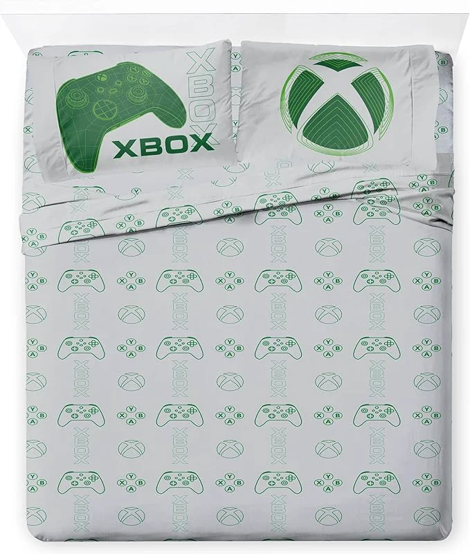 Top-Quality Jay Franco Kids Sheet Cartoon Set with Fitted Flat Sheets amp Pillow Cover – Ultra-Soft Bedding with Pillowcase for Room Decor White – Xbox 4 Piece Queen Exceptional
