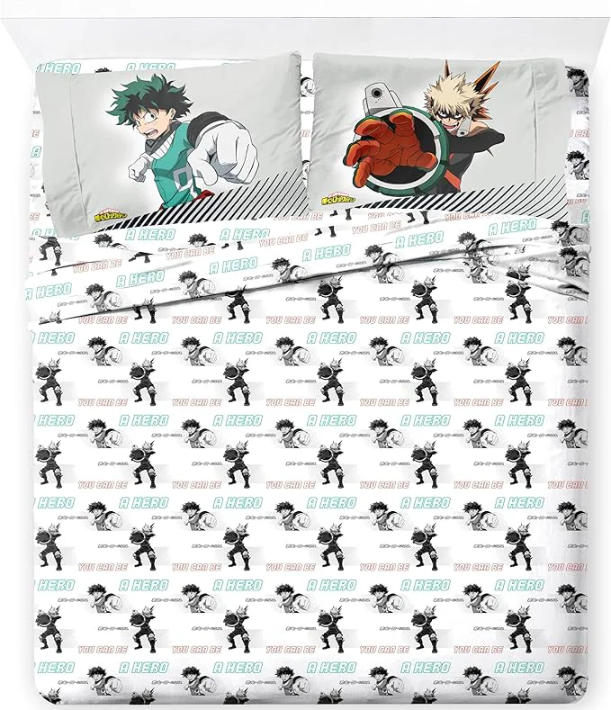 Verified Jay Franco Kids Sheet Set with Fitted Flat Sheets amp Pillow Cover – Ultra-Soft Bedding with Pillowcase for Room Decor White – My Hero Academia 4 Piece Full Clean