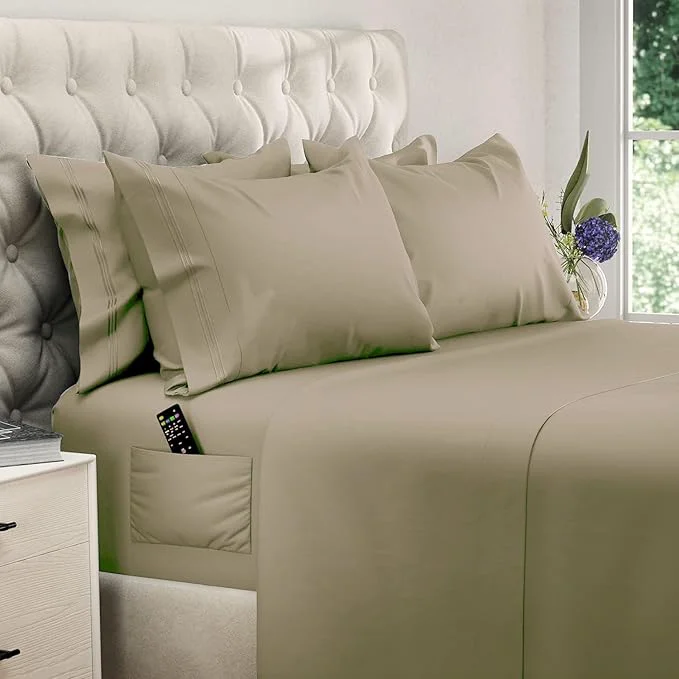 Crafted DREAMCARE King Size Sheets Set – 6 pcs Cooling Bed Sheets – up to 21 Deep Pocket King Sheet Set – 2500 Supreme Collection -Extra Soft Brushed Microfiber Hotel Luxury with Side Pocket Eucalyptus Green