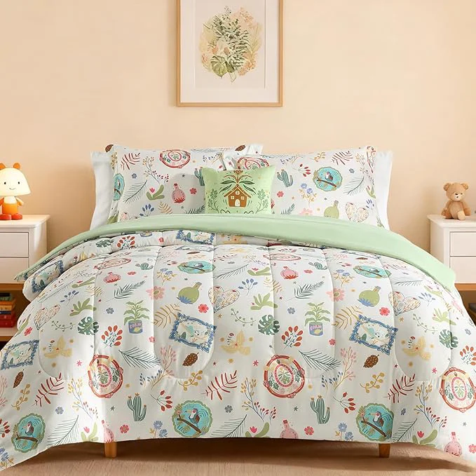 Unique Twin Comforter Set for Girls-3 Pieces Forest Friends Twin Bedding Sets for Kids 1 Comforter 1 Sham and 1 Decor Pillow Traditional