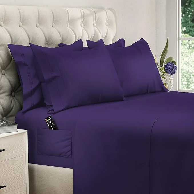 Carefully Designed DREAMCARE King Size Sheets Set – 6 pcs Cooling Bed Sheets – up to 21 Deep Pocket King Sheet Set – 2500 Supreme Collection – Extra Soft Brushed Microfiber Hotel Luxury with Side Pocket – Purple Contemporary