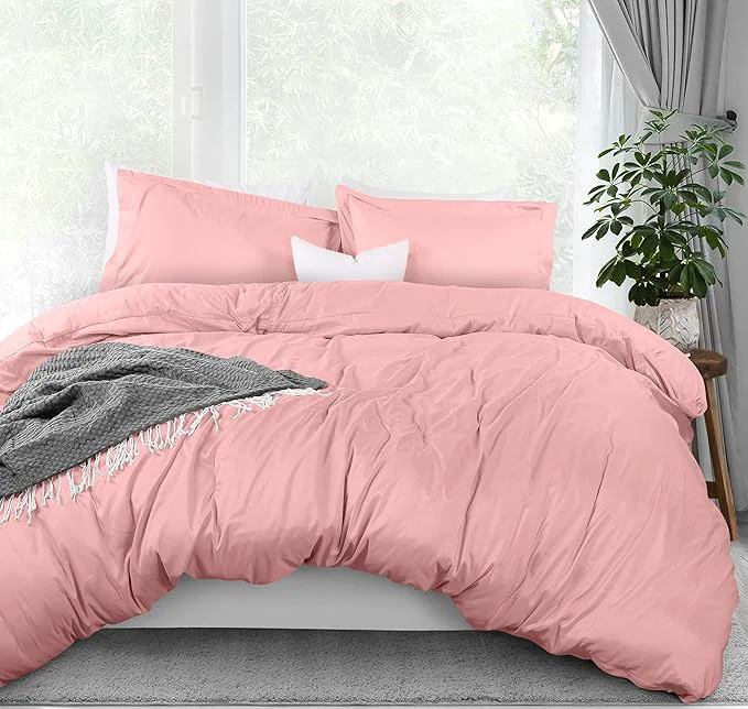 Pure Utopia Bedding Duvet Cover Queen Size – 3 Piece with Zipper Closure – 1 Comforter Cover 90X90 Inches amp 2 Pillow Shams 20X26 Inches Pink Comforter Not Included Minimalist