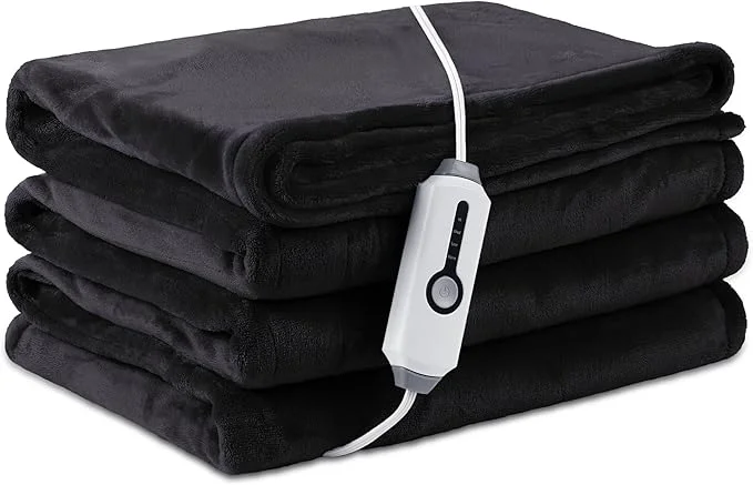 Traditional Electric Heated Blanket Twin Size 62 quot ×84 quot Breathable amp Luxurious Flannel Soft Warm Gift with Over-Heat Protection 4 Heating Levels amp 10 H Auto Shut Off Machine Washable，Dark Grey Pure
