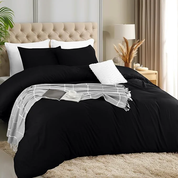 Elegant Utopia Bedding Duvet Cover Set with Pillowcases – 3 Pieces Bedding Duvet Cover with Zipper Closure – 1 Duvet Cover with 2 Pillowcases – Soft Brushed Microfiber King Black Fashionable