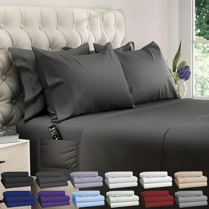 Eco-Friendly DREAMCARE California King Sheet Sets – 6 pcs Cooling Bed Sheets – up to 21 Deep Cal King Sheets – 2500 Supreme Collection – Extra Soft Brushed Microfiber Hotel Luxury with Side Pocket – Gray Reliable