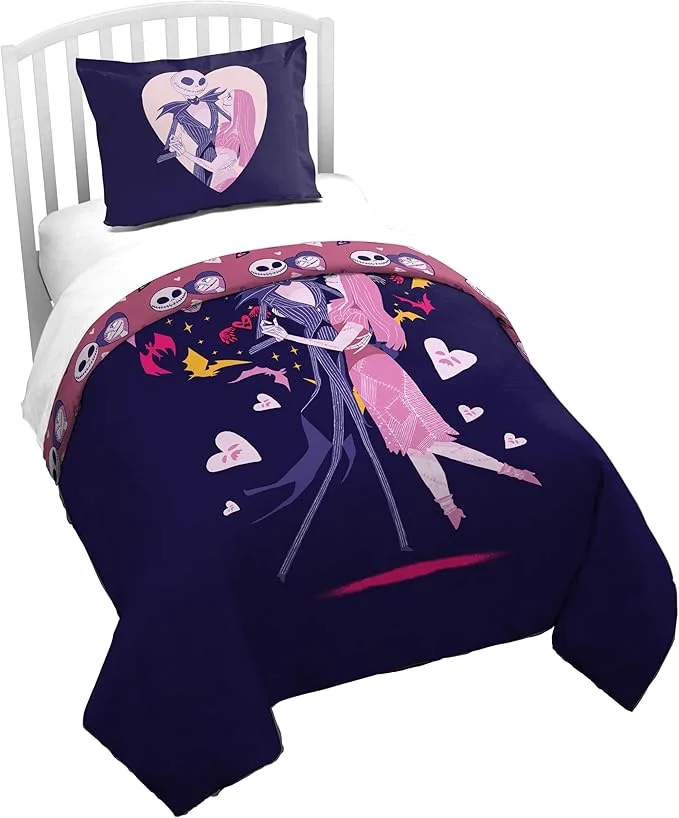 Premium Jay Franco Duvet Cover Set – 2 Piece Comforter Cover and Sham Set Super Soft Cozy Kids Bedding Insert Not Included Purple – Nightmare Before Christmas Twin Casual