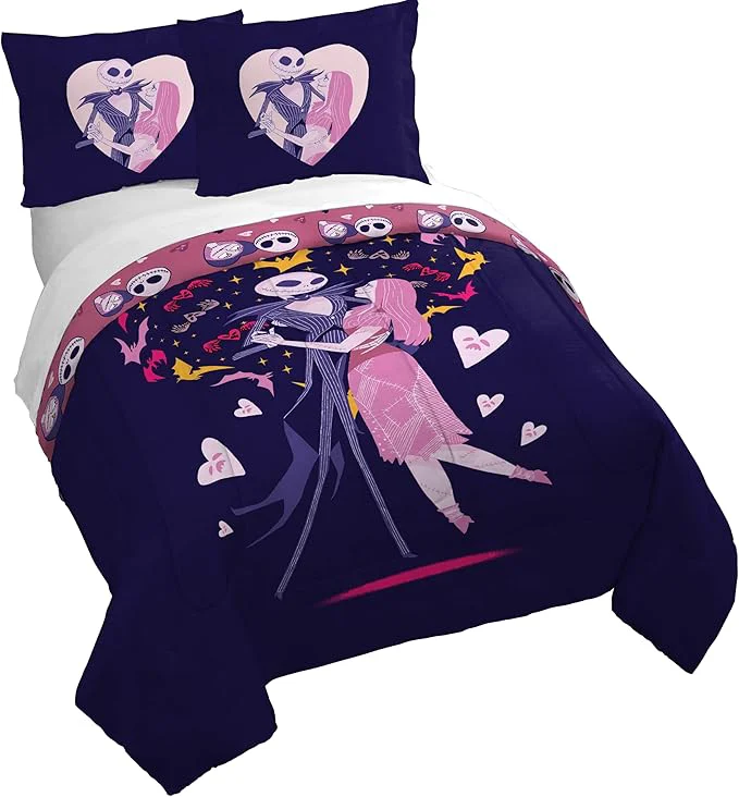 Certified Jay Franco Duvet Cover Set – 3 Piece Comforter Cover and Sham Set Super Soft Cozy Kids Bedding Insert Not Included Purple – Nightmare Before Christmas Queen Consistent