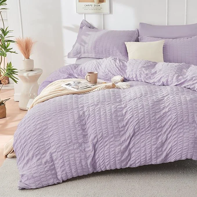 Quality HYMOKEGE Lavender Duvet Cover King Size Ultra Soft 3-Piece Seersucker Duvet Cover Set with Zipper Closure Soft Brushed Microfiber Bedding Set with 8 Corner Ties 104 quot x90 quot 2 Pillowshams High-Quality