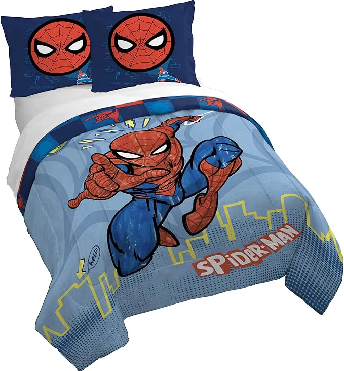 Genuine Jay Franco Kids Duvet Cover Set – 3 Piece Super Soft Bedding with Sham Pillowcase Cover ONLY Comforter Not Included Blue – Spiderman Full Outstanding