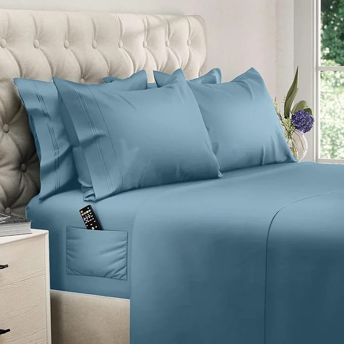Comfortable DREAMCARE Full Size Sheets Set – 6 Pcs Deep Pocket Cooling Bed Sheets – Soft Long Lasting Brushed Microfiber with Side Pocket Mineral Blue Full Original
