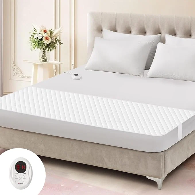 Fast Bwarm Waterproof Heated Mattress Pad ETL Bed Warmer with 9 Heat Settings 1-12 Hours Auto Off Deep Pocket Machine Washable White Foot King 78 quot W x 24 quot L Prestigious
