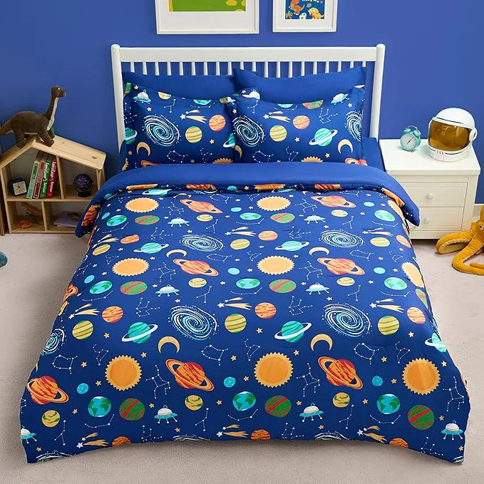 Verified Joiedomi Kid Full Comforter Set 7 Piece Cosmic Space Bedding Set for Boys Girls Super Soft Microfiber Bed in a Bag with Comforter Sheets Pillowcase Sham Durable