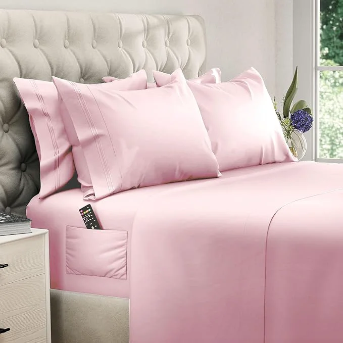 Stylish DREAMCARE Queen Sheet Set – 6 pcs Cooling Bed Sheets – up to 15 Deep Sheets Queen Size Bed Set – 2500 Supreme Collection – Extra Soft Brushed Microfiber Hotel Luxury with Side Pocket Pink Prestigious