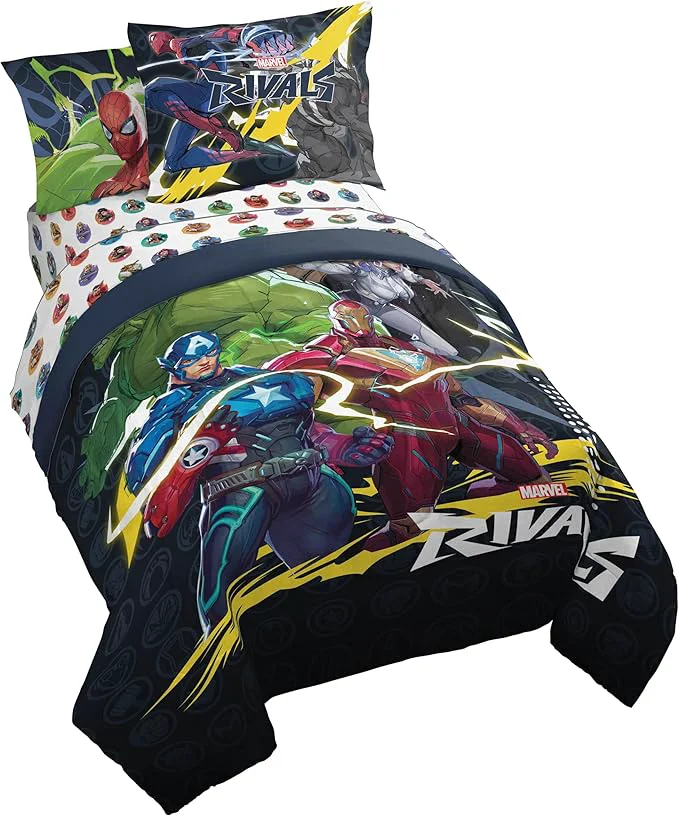Trendy Jay Franco Kids Comforter Set Includes Sheets and Pillow Covers – Soft and Cozy Bed Set for Stylish Room Decor Licensed Bedding Multi – Marvel Rivals 5 Piece Twin Organic