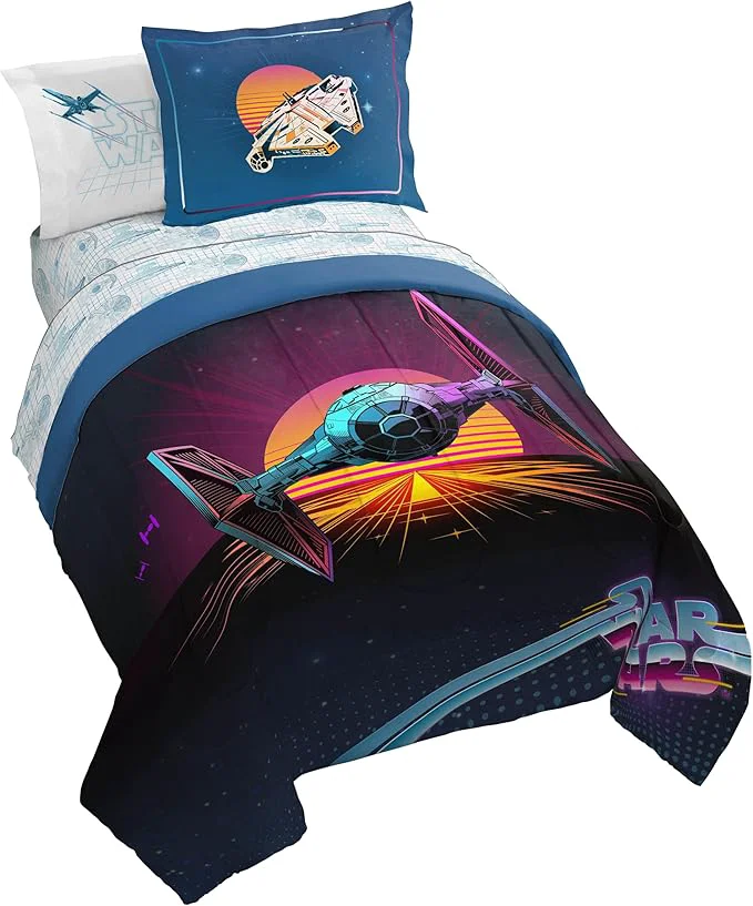 Breathable Jay Franco Kids Comforter Set Includes Sheets and Pillow Covers – Soft and Cozy Bed Set for Stylish Room Decor Blue – Star Wars 02 7 Piece Full Size Bedding High-Performance