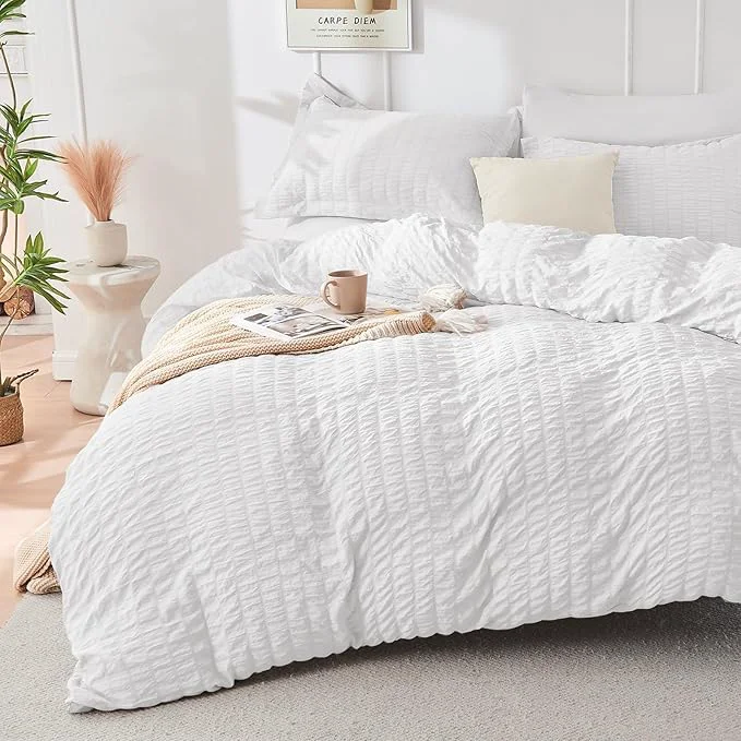 Optimized HYMOKEGE White Twin Size Duvet Cover Ultra Soft 2-Piece Seersucker Duvet Cover Set with Zipper Closure Soft Brushed Microfiber Bedding Set with 8 Corner Ties 68 quot x90 quot 1 Pillowshams Exclusive