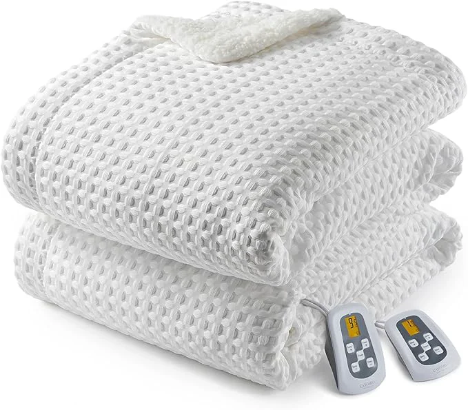 Proven CAROMIO Heated Blanket Queen Size with LCD Dual Controller Waffle Weave Fast Heating Electric Blankets 10 Heat Levels amp 1-12H Time Settings ETL Machine Washable Off White 84 quot x 90 quot Comfortable