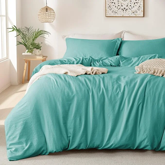 Sophisticated MILDLY Super Soft Duvet Cover – Washed Microfiber Turquoise Comforter Cover Set 3 Pieces with Zipper Closure amp Corner Ties No Comforter Eco-Friendly
