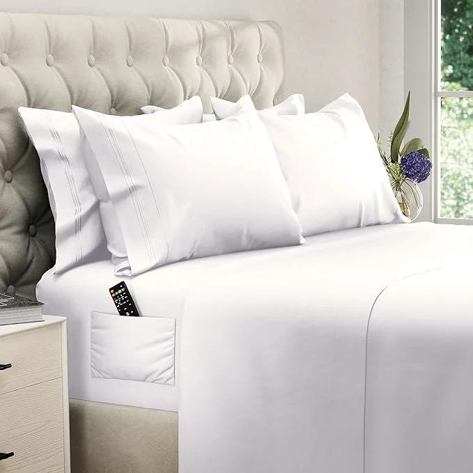 Elegant DREAMCARE California King Sheet Sets – 6 pcs Cooling Bed Sheets – up to 21 Deep Cal King Sheets – 2500 Supreme Collection – Extra Soft Brushed Microfiber Hotel Luxury with Side Pocket – White Organic