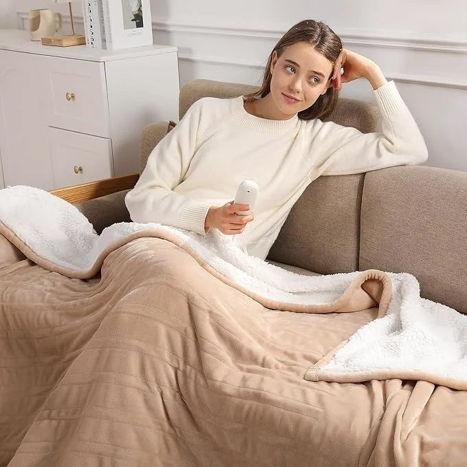 High-Quality Heating Blankets Heated Throw 50 39 39 X60 39 39 – Electric Throw with 5 Heating Level amp 4 Hour Auto Off Ultra Soft Machine Washable amp Overheating Protection House Warming Gifts Beige Fine