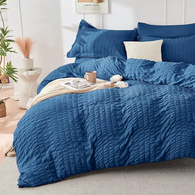 Top-Quality HYMOKEGE Teal Duvet Cover King Size Ultra Soft 3-Piece Seersucker Duvet Cover Set with Zipper Closure Soft Brushed Microfiber Bedding Set with 8 Corner Ties 104 quot x90 quot 2 Pillowshams High-End