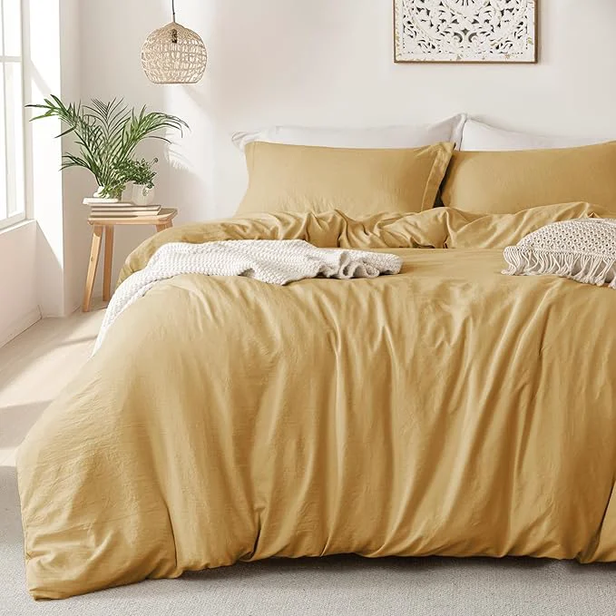 Organic MILDLY Super Soft Duvet Cover 2pcs – Washed Microfiber Yellow Comforter Cover Set with Zipper Closure amp Corner Ties No Comforter Certified