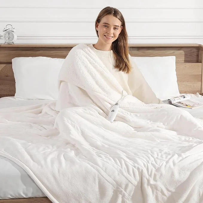 Enhanced Full Size Heated Blanket 72 39 39 X84 39 39 Electric Blanket – Soft Silky Plush Heating Blanket with 5 Heating Levels amp 10 Hours Auto Off ETL amp Machine Washable for Grandma Gifts Cream White Organic