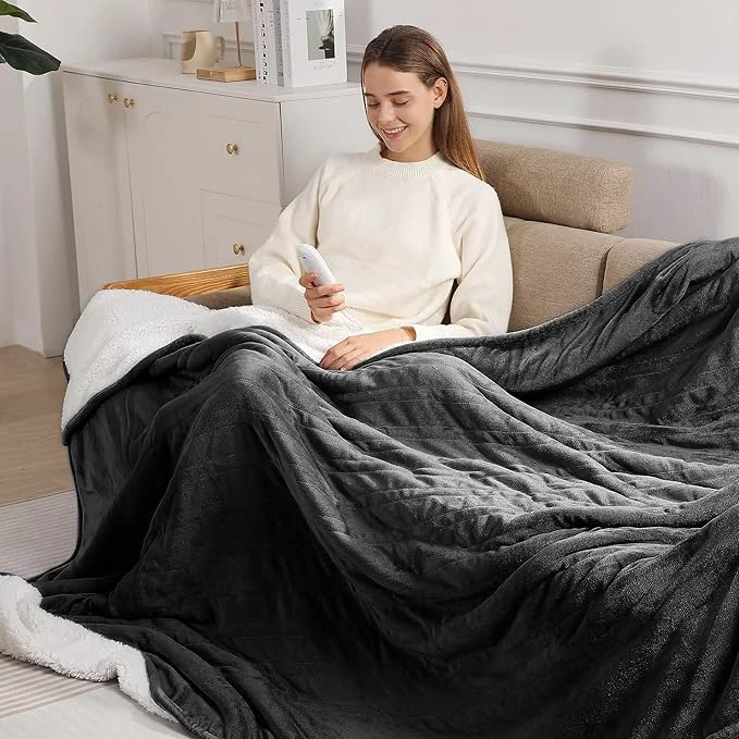 Authentic Electric Blanket Twin Heated Blanket 62 39 39 X84 39 39 – Heating Blanket Soft Plush Sherpa with 5 Heating Level amp 10 Hour Auto Off ETL amp Overheat Protection Warm Gifts for Grandma Charcoal Grey Traditional