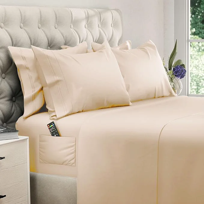 Traditional DREAMCARE King Size Sheets Set – 6 pcs Cooling Bed Sheets – up to 21 Deep Pocket King Sheet Set – 2500 Supreme Collection – Extra Soft Brushed Microfiber Hotel Luxury with Side Pocket Wheat Minimalist