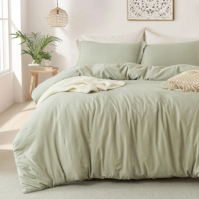 Expertly Made MILDLY Super Soft Duvet Cover – Washed Microfiber October Mist Sage Comforter Cover Set 3 Pieces with Zipper Closure amp Corner Ties No Comforter Superior