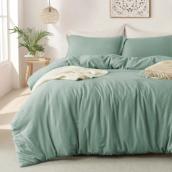 Exclusive MILDLY Super Soft Duvet Cover – Washed Microfiber Sage Green Comforter Cover Set 3 Pieces with Zipper Closure amp Corner Ties No Comforter Fine Crafted