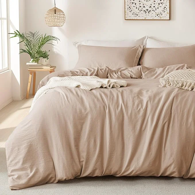 Natural MILDLY Super Soft Duvet Cover – Washed Microfiber Rugby Tan Comforter Cover Set 3 Pieces with Zipper Closure amp Corner Ties No Comforter Luxury